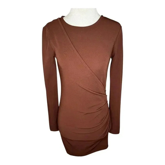 ZARA Women’s Small Brown Cutout Pleated Dress NWOT - Picture 2 of 8